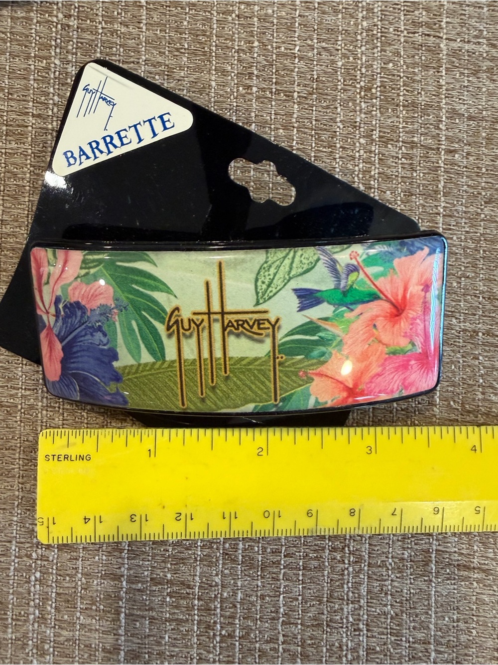 Guy Harvey Tropical Floral Hair Barrette in Pink, Green & Blue - Picture 3 of 3